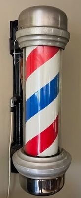 Sale Photo Thumbnail #2: Wm Marvy Co. Illuminated Chrome and Glass Barber Pole

