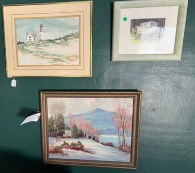 Sale Photo Thumbnail #45: Lighthouse W/C, Signed W/C of Boat, Landscape Oil Painting
