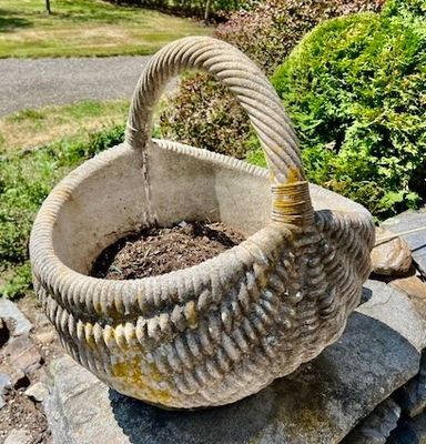 Sale Photo Thumbnail #56: Two Cast Stone Basket Planters