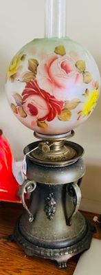 Sale Photo Thumbnail #4: Banquet Lamp With Yellow and Pink Flowers Glass Shade
