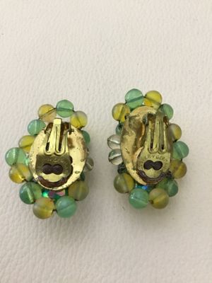 Beautiful, vintage, western Germany glass bead statement clip on earrings