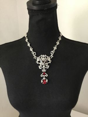 Gorgeous, vintage, encrusted, crystal rhinestone ruby, red rhinestone statement necklace some stones missing