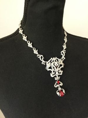 Gorgeous, vintage, encrusted, crystal rhinestone ruby, red rhinestone statement necklace some stones missing