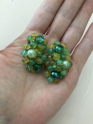 Beautiful, vintage, western Germany glass bead statement clip on earrings
