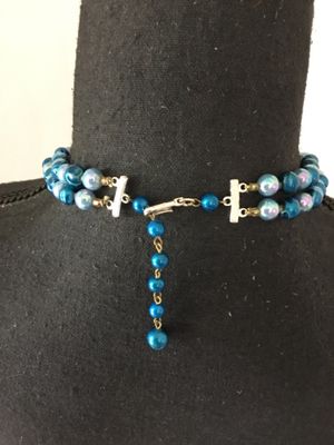 Vintage Japan, vibrant blue and square, crystal bead, double strand necklace