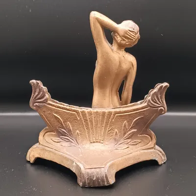 LOT 41: Vintage Jospeh Lorenzl-Style Art Deco Mirror Stand with Art Deco Glass Perfume Bottles