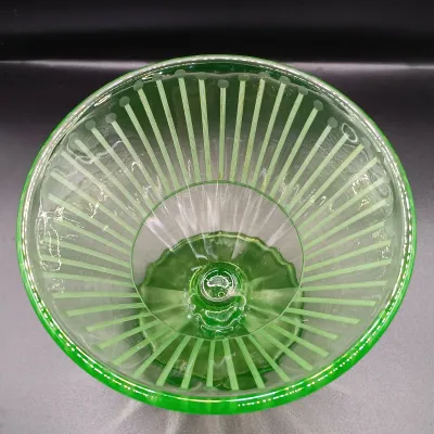 LOT 47: MCM Uranium Glass Footed Sherbert Glass and Footed Cake Plate