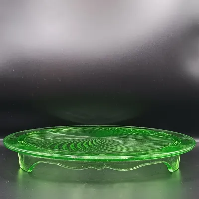 LOT 47: MCM Uranium Glass Footed Sherbert Glass and Footed Cake Plate