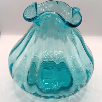 LOT 44: Vintage Handblown Blue Glass Vase