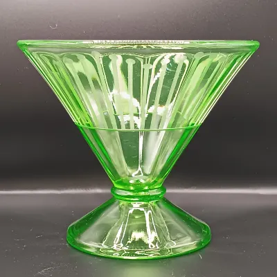 LOT 47: MCM Uranium Glass Footed Sherbert Glass and Footed Cake Plate