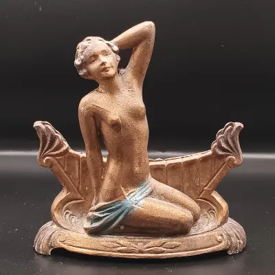 LOT 41: Vintage Jospeh Lorenzl-Style Art Deco Mirror Stand with Art Deco Glass Perfume Bottles