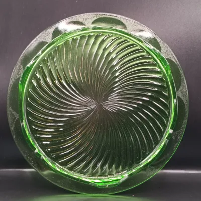 LOT 47: MCM Uranium Glass Footed Sherbert Glass and Footed Cake Plate