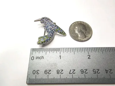 Vintage Monet Hummingbird Brooch Colorful Rhinestone Pin Silver Toned