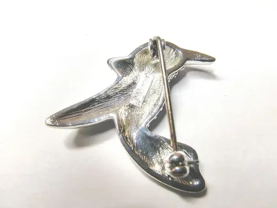Vintage Monet Hummingbird Brooch Colorful Rhinestone Pin Silver Toned