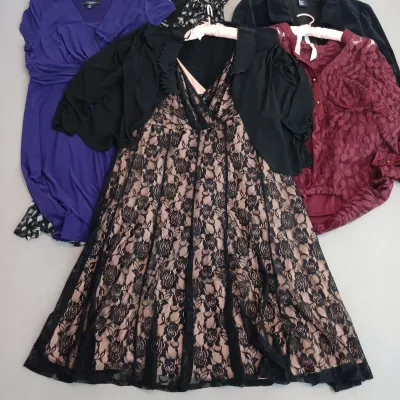 LOT 123: Sakroots Purse with Women's Dresses and Fashion Tops Sizes Large, 12 & 14