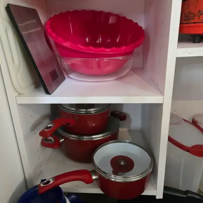 LOT 87: Kitchen Closet Lot/ Vintage Bright Orange Rival Crock-Pot 5 Qt Slow Cooker, Teapot, Cereal Keepers, Hamilton Beach Countertop...