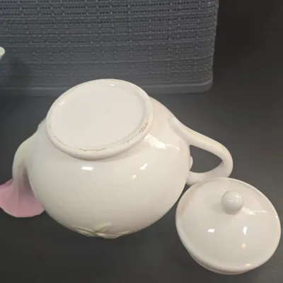 LOT 52: Ceramic Floral Teapot with Branch Handle and Spout, Vintage 1985 Teleflora Morning Glory Teapot, Lefton Rustic Daisy Basket-weave...