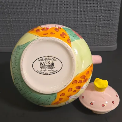 LOT 40: Oneida Kitchen Country Bouquet Hand Painted Mini Teapot, Fairytale Princess Teapot, MWW Market Spring Flowers & Ladybug...