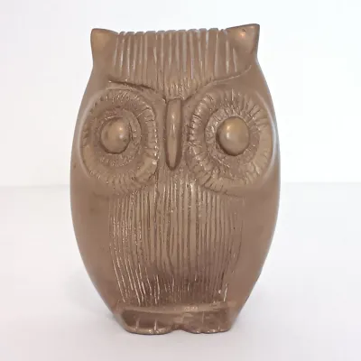 LOT 119: Vintage Solid Brass Owl Sculpture, Wood Owl Plaque & Framed Owl Print
