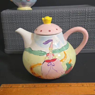 LOT 40: Oneida Kitchen Country Bouquet Hand Painted Mini Teapot, Fairytale Princess Teapot, MWW Market Spring Flowers & Ladybug...