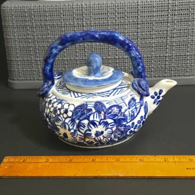 LOT 42: Vintage Blue and White Chinese Teapot and Japanese " Thousand Faces" Porcelain Tea Set