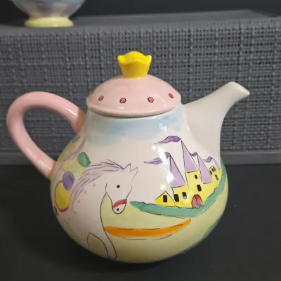 LOT 40: Oneida Kitchen Country Bouquet Hand Painted Mini Teapot, Fairytale Princess Teapot, MWW Market Spring Flowers & Ladybug...