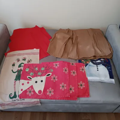 LOT 17: Large Collection of Winter / Christmas Decor - Throw Blankets, Decorative Mini Trees & Home Decor (cabinet NOT included)