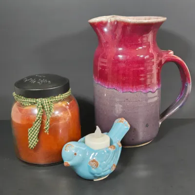 LOT 92: Home Decor Including Botanical Print Signed by Artist C. L. Britzke-Neil, Hand-crafted Stoneware Bowls, Pitcher, & Lidded...