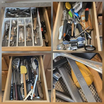 LOT 86: Multiple Kitchen Drawers Lot Including Flatware, Utensils, and More