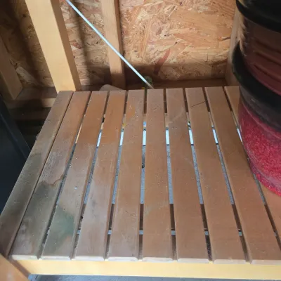 LOT 125: Solid Wooden Potting Table with Drawers and Wheels/48×24×37"/ and Multiple Pots