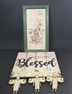 LOT 92: Home Decor Including Botanical Print Signed by Artist C. L. Britzke-Neil, Hand-crafted Stoneware Bowls, Pitcher, & Lidded...