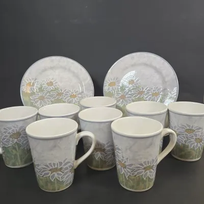 LOT 89: Sango Daisy Hill Coffee Mugs and Dessert Plates/ 8 Each