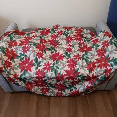 LOT 17: Large Collection of Winter / Christmas Decor - Throw Blankets, Decorative Mini Trees & Home Decor (cabinet NOT included)
