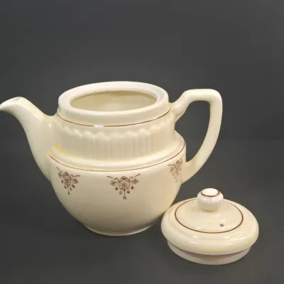 LOT 48: Art Deco Coffee/Tea Pot Exclusive Deluxe Sales New York, Vintage Footed Teapot with Fall Harvest Fruit Theme, and Miniature...