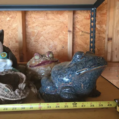 LOT 127: Garage Finds/ Multiple Frog and 2 Owl Garden Statues