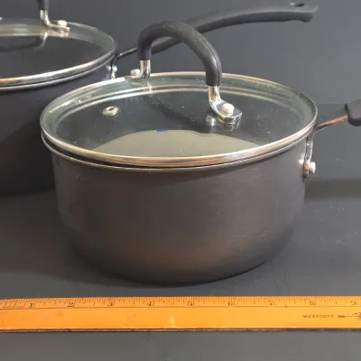 LOT 34: Belgique Gourmet Tools of the Trade Stock Pot and Set of T-fal Pots