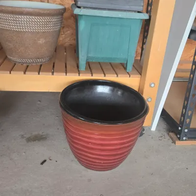 LOT 125: Solid Wooden Potting Table with Drawers and Wheels/48×24×37"/ and Multiple Pots