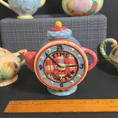 LOT 40: Oneida Kitchen Country Bouquet Hand Painted Mini Teapot, Fairytale Princess Teapot, MWW Market Spring Flowers & Ladybug...