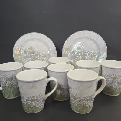 LOT 89: Sango Daisy Hill Coffee Mugs and Dessert Plates/ 8 Each