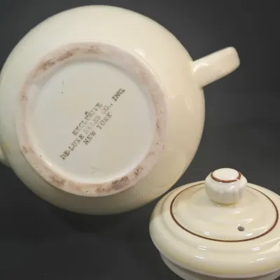 LOT 48: Art Deco Coffee/Tea Pot Exclusive Deluxe Sales New York, Vintage Footed Teapot with Fall Harvest Fruit Theme, and Miniature...