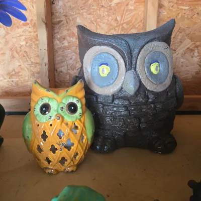 LOT 127: Garage Finds/ Multiple Frog and 2 Owl Garden Statues