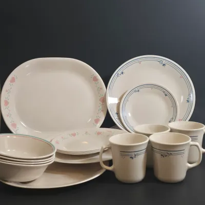 LOT 33: Vintage Corelle Tableware in "Forever Yours" and "Country Violets" Patterns