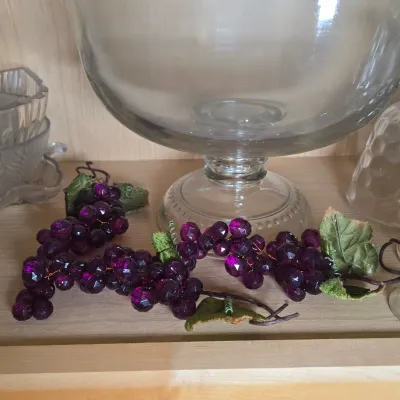 LOT 101: Kitchen Cabinet Lot Including Wine Glasses, Trifle Bowl, and More