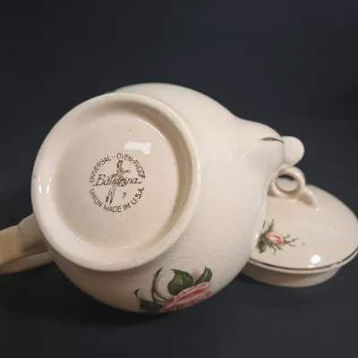 LOT 47: Whimsical Frog Teapot, Harry and David Limited Edition White W/ Raised Red Roses Floral Ceramic Teapot, and Ceramic Teapot from...