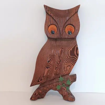 LOT 119: Vintage Solid Brass Owl Sculpture, Wood Owl Plaque & Framed Owl Print