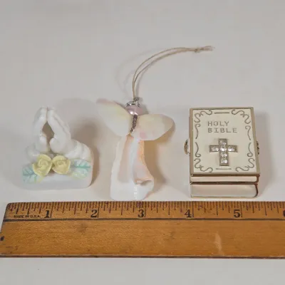 LOT 100: Porcelain Trinket Boxes, Two Clear, Geometric Cut Glass Paperweights, and More