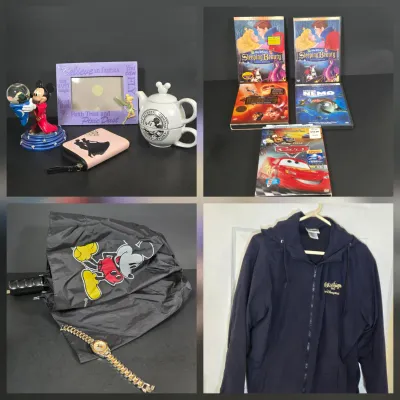 LOT 97: Sorcerer Mickey Mouse "Where Magic Lives" Snow Globe Figurine, Cinderella Wallet, Teapot for One Set, Picture Frame,...