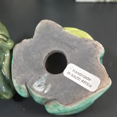 LOT 91: Faux Flower Decor, Vintage Clear and Frosted Leaf-shaped Decorative Bowl, Ceramic Frog Figurines, and More
