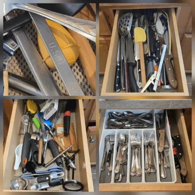 LOT 86: Multiple Kitchen Drawers Lot Including Flatware, Utensils, and More