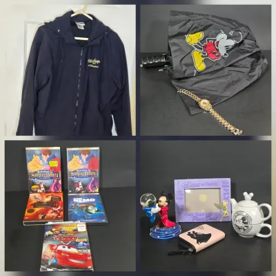 LOT 97: Sorcerer Mickey Mouse "Where Magic Lives" Snow Globe Figurine, Cinderella Wallet, Teapot for One Set, Picture Frame,...
